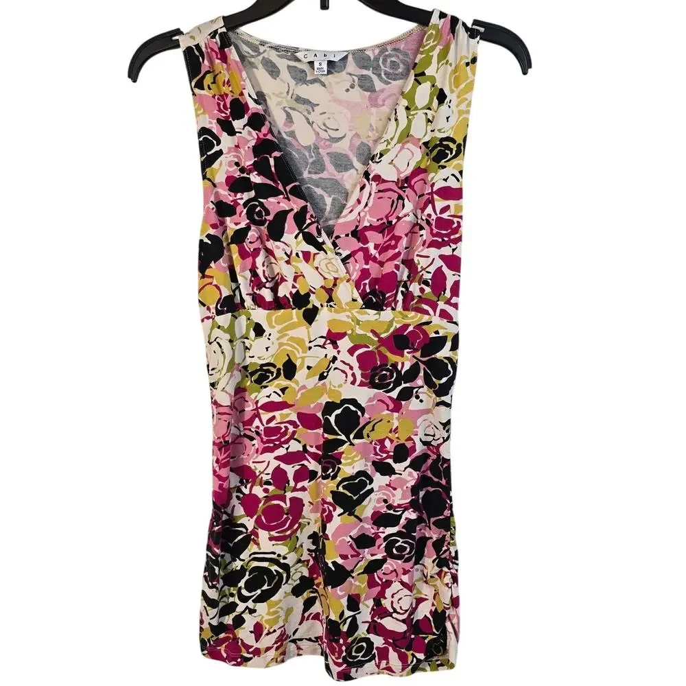 Cabi Floral Top Women's S Pink Multi Empire Waist Y2K Long Line Sleeveless